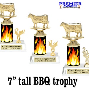 BBQ Cook Off trophy.  7&quot; tall with choice of column color.  Great trophy for BBQ cook off events, BBQ events or just for your great chef!
