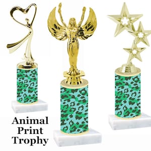 Animal Print trophy with choice of figure.  Numerous trophy heights available. Go a little &quot;wild&quot; at your next event!