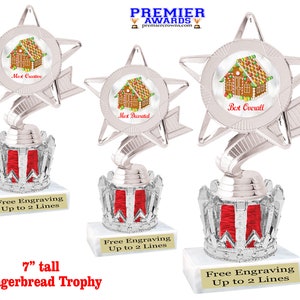 Gingerbread House Decorating.  7&quot; tall trophy with  choice of art work.  Great for your Holiday events!
