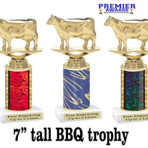 BBQ Cook Off trophy.  7&quot; tall with choice of column color.  Great trophy for BBQ cook off events, BBQ events or just for your great chef!