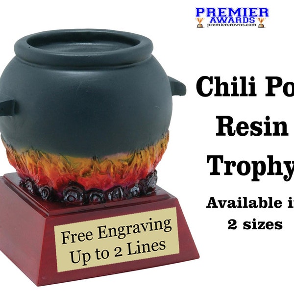 Chili Pot resin trophy.  Available in 2 sizes.  Great trophy for chili cook off events, BBQ events or just for your great chef!