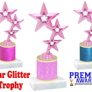 Star trophy with  choice of Glitter column color.  Numerous trophy heights available