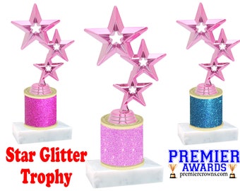 Star trophy with  choice of Glitter column color.  Numerous trophy heights available