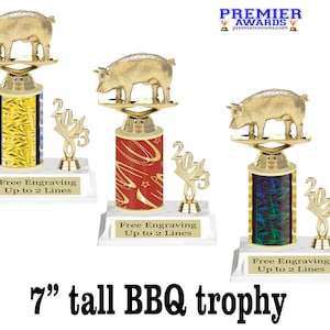 BBQ Cook Off trophy.  7&quot; tall with choice of column color.  Great trophy for BBQ cook off events, BBQ events or just for your great chef!