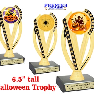 Halloween trophy.  Choice of 9 designs. Great for costume contests, pumpkin carving and more.  6.5&#39; tall.