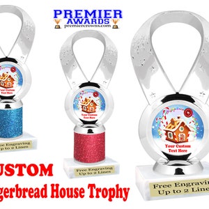 Custom Gingerbread House Trophy.  Great trophy for your Holiday events, pageants, contests,  and decorating contests.  6&quot; or 9&quot; tall