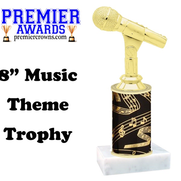 Microphone trophy.  8" tall.  Great for karaoke, music competitions, school awards and more...