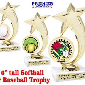 Softball or Baseball trophy.  Great trophy for your team, tournaments, family games, and recreation departments  6&quot; tall