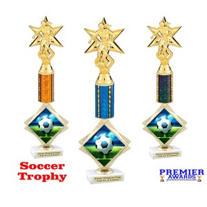 Female Soccer trophy with choice of column color.  16" tall. Great for your soccer team, player and coaches.
