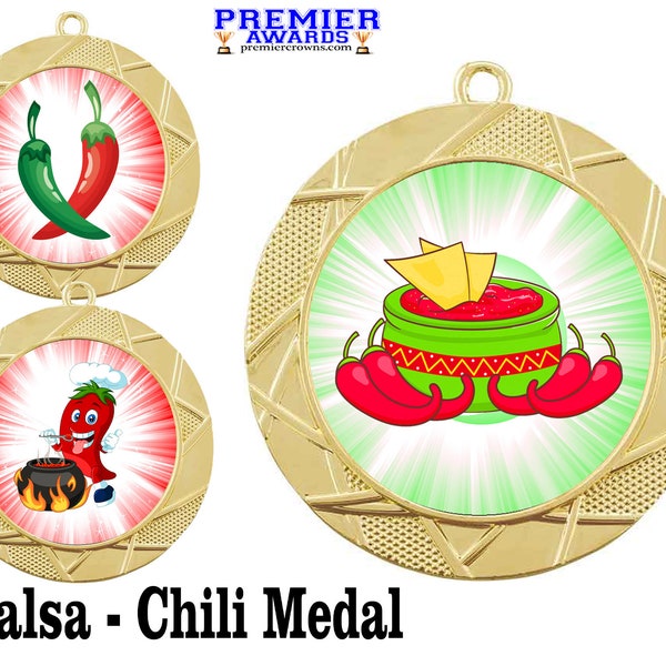 Salsa - Chili Medal.  Great medal for salsa contests, chili cook-offs, cooking contests and more!