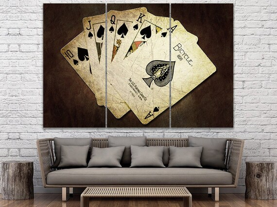 Playing Cards Canvas Poker Card Art Poker Decor Playing Cards Print Poker Club Art Game Room Decor 3 Panels Art Play Cards Deco Large Print