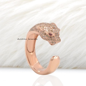 925 Silver Panther Ring, Diamond & Ruby Panther Ring, Gemstone Panther Ring, Adjustable Panther Ring, Panther Wrap Ring, Diamond Ring