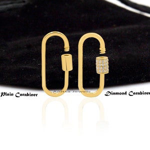 14K Solid Gold Carabiner Lock: Handmade Diamond Pendant (25MM)