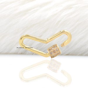 Mosquetón de diseñador de oro de 14K, cerradura de mosquetón Boomerang, cerradura de mosquetón Pave, colgante de mosquetón, cerradura de mosquetón de diamante, cerradura de mosquetón de oro
