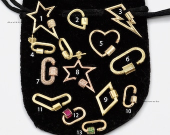 14K Gold Carabiner Lock: Diamond, Ruby, or Emerald Charm Holder