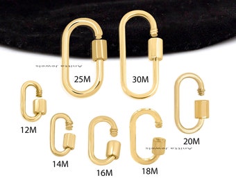 May include: A set of eight gold-colored oval-shaped clasps with a screw closure. The clasps are labeled with measurements in millimeters: 12M, 14M, 16M, 18M, 20M, 25M, and 30M.