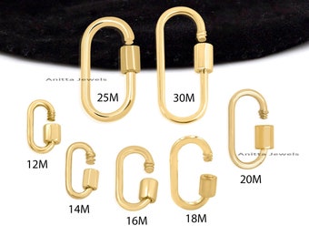 May include: A set of eight gold-toned metal lobster clasps in various sizes, ranging from 12mm to 30mm. Each clasp features a screw-on closure. The clasps are displayed on a black velvet background.