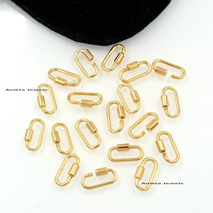14k yellow gold carabiner lock, plain gold carabiner lock, 925 Sterling silver oval Carabiner lock, Carabiner lock jewelry