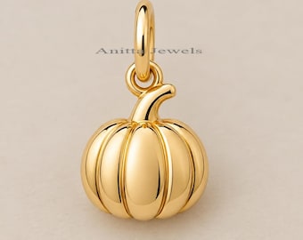 May include: A polished gold pumpkin charm featuring a smooth, rounded surface with vertical ridges and a curved stem at the top. The charm includes a circular bail for attachment. The text Anitta Jewels is visible above the pumpkin charm.