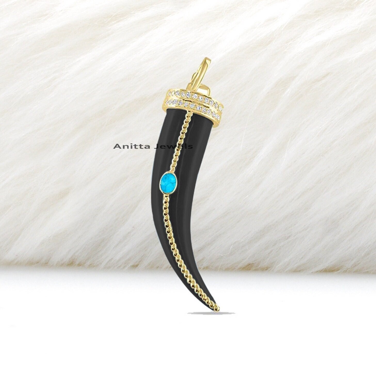 Diamond & Gemstone Horn Pendant: 925 Silver Tusk - View 6 - Anitta Jewels | SKU: etsy_1185223323