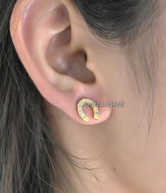 Orecchini A Borchia Con Triplo Ferro Di Cavallo In Argento Sterling 925