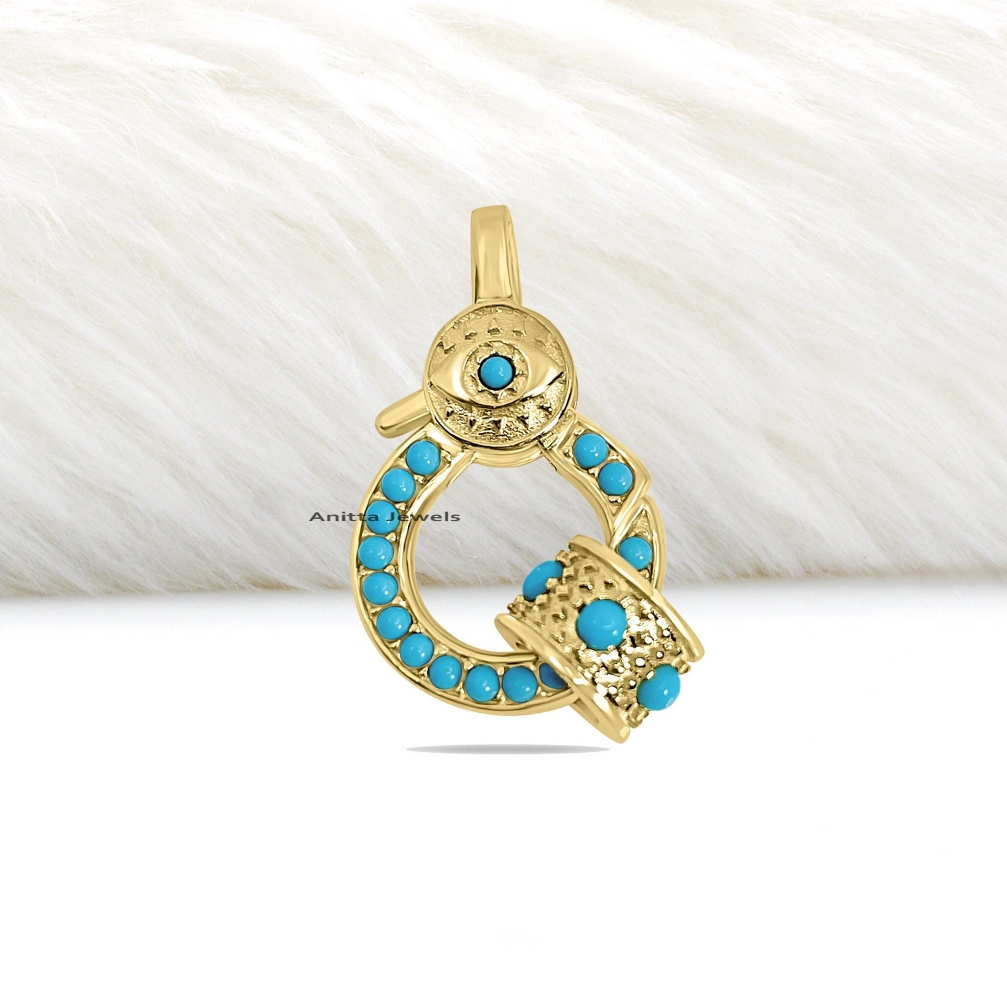 14K Gold Plated Silver Lobster Lock with Turquoise - View 2 - Anitta Jewels | SKU: etsy_1170569050