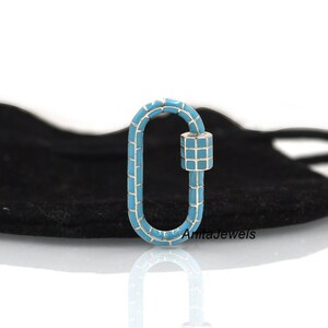 14K Gold Emaille Karabiner Verschluss : Handgefertigter Designer Schmuck (30*16 MM) sky blue