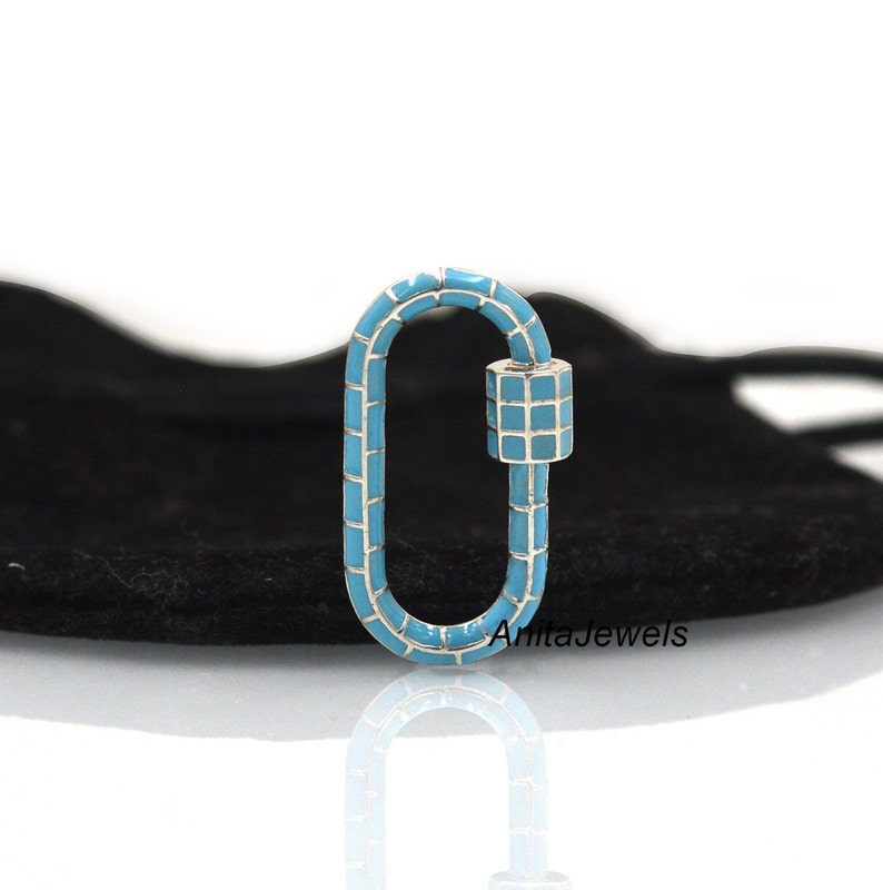 14K Gold Emaille Karabiner Verschluss : Handgefertigter Designer Schmuck (30*16 MM) sky blue