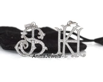 Diamond Monogram Pendant: Custom 925 Silver Alphabet Jewelry