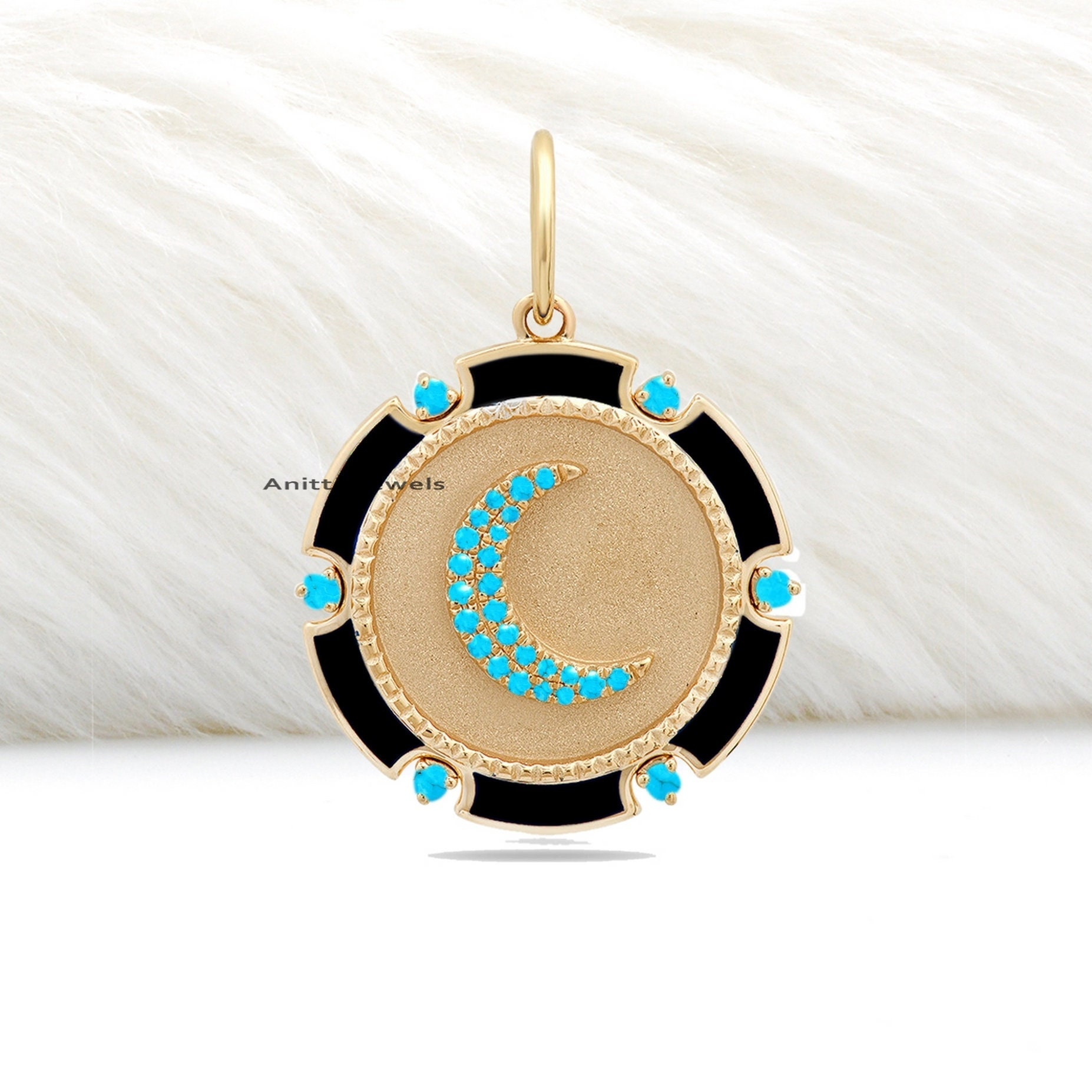 925 Silver Enamel Crescent Moon Diamond Pendant: Handmade Charm - View 4 - Anitta Jewels | SKU: etsy_1184595951