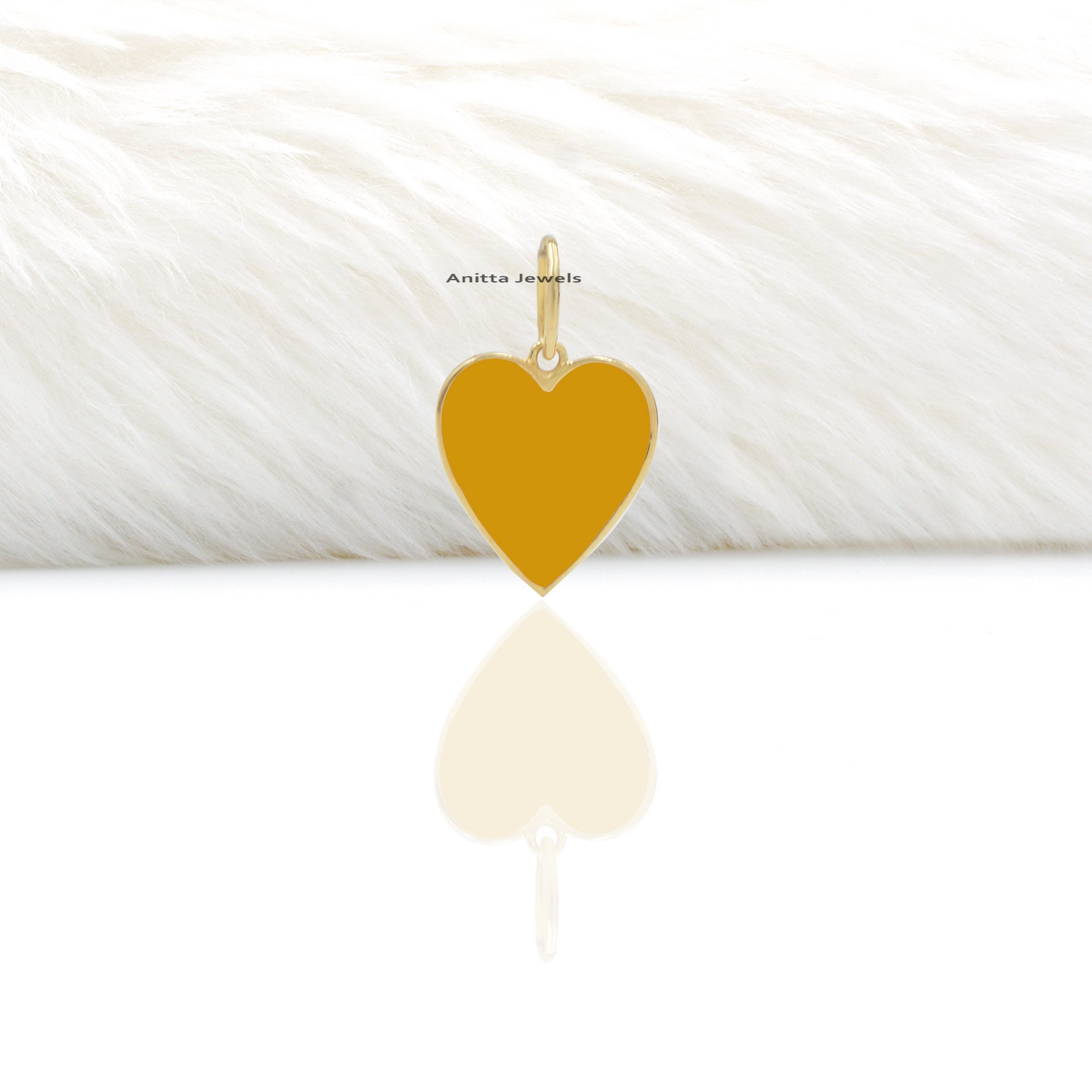 14K Gold Enamel Heart Charm Pendant: Handmade Solid Gold - View 6 - Anitta Jewels | SKU: etsy_1709104655