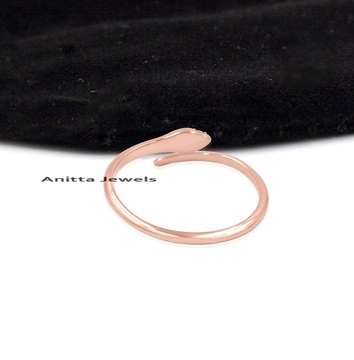 925 Silver Diamond Snake Ring, Emerald Eyes, Adjustable Band, Dainty Serpent Open Ring - View 3 - Anitta Jewels | SKU: etsy_1