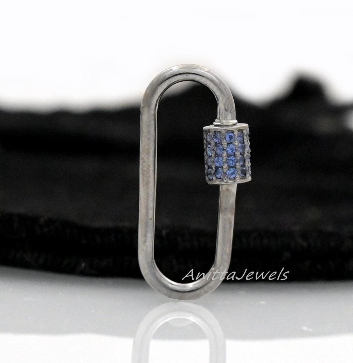 Blue Sapphire 925 Silver Carabiner Lock: Handmade Jewelry Pendant (30MM) - View 4 - Anitta Jewels | SKU: etsy_919009076