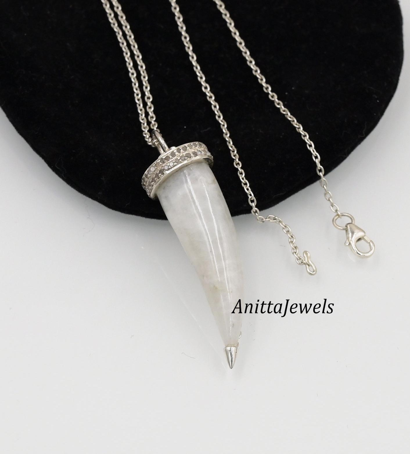 Diamond & Gemstone Horn Pendant: 925 Silver Tusk - View 3 - Anitta Jewels | SKU: etsy_1185223323