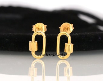 14K Solid Gold Carabiner Lock Earrings: Designer Style