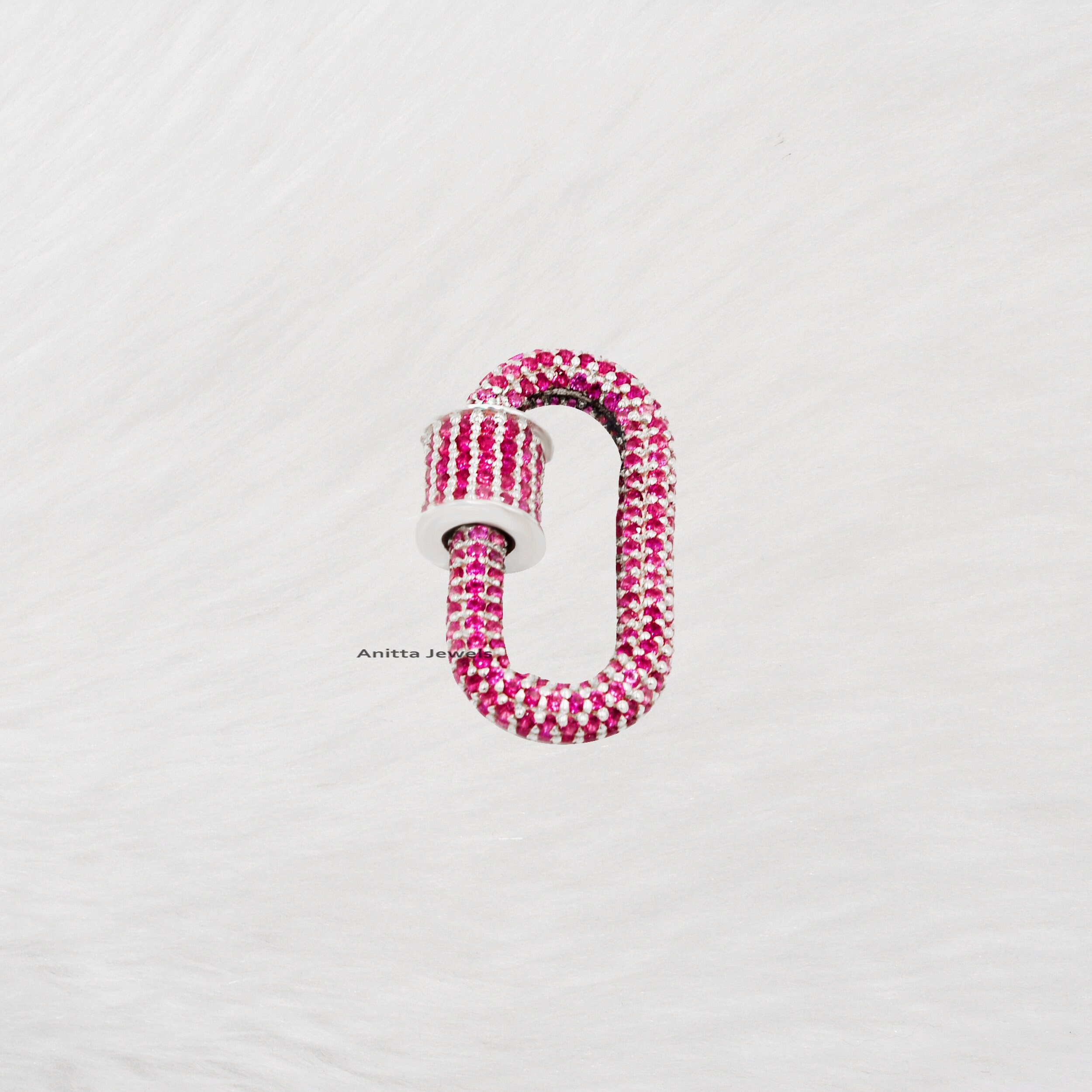 925 Silver Diamond Carabiner Lock: Handmade Oval Pendant (25*14 MM) - View 7 - Anitta Jewels | SKU: etsy_1084500518
