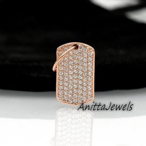 Micro Pave Gemstone Dog Tag Pendant - 925 Silver (20*8 MM)