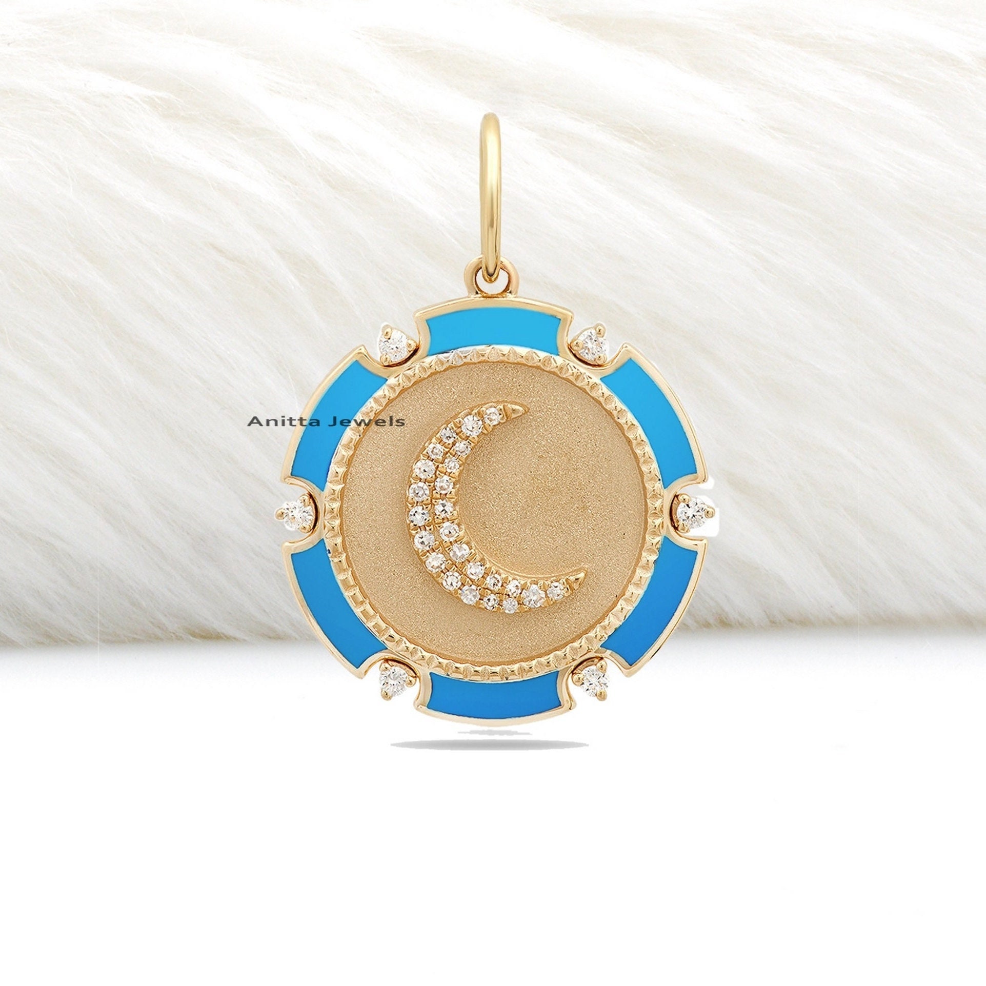 925 Silver Enamel Crescent Moon Diamond Pendant: Handmade Charm - View 3 - Anitta Jewels | SKU: etsy_1184595951