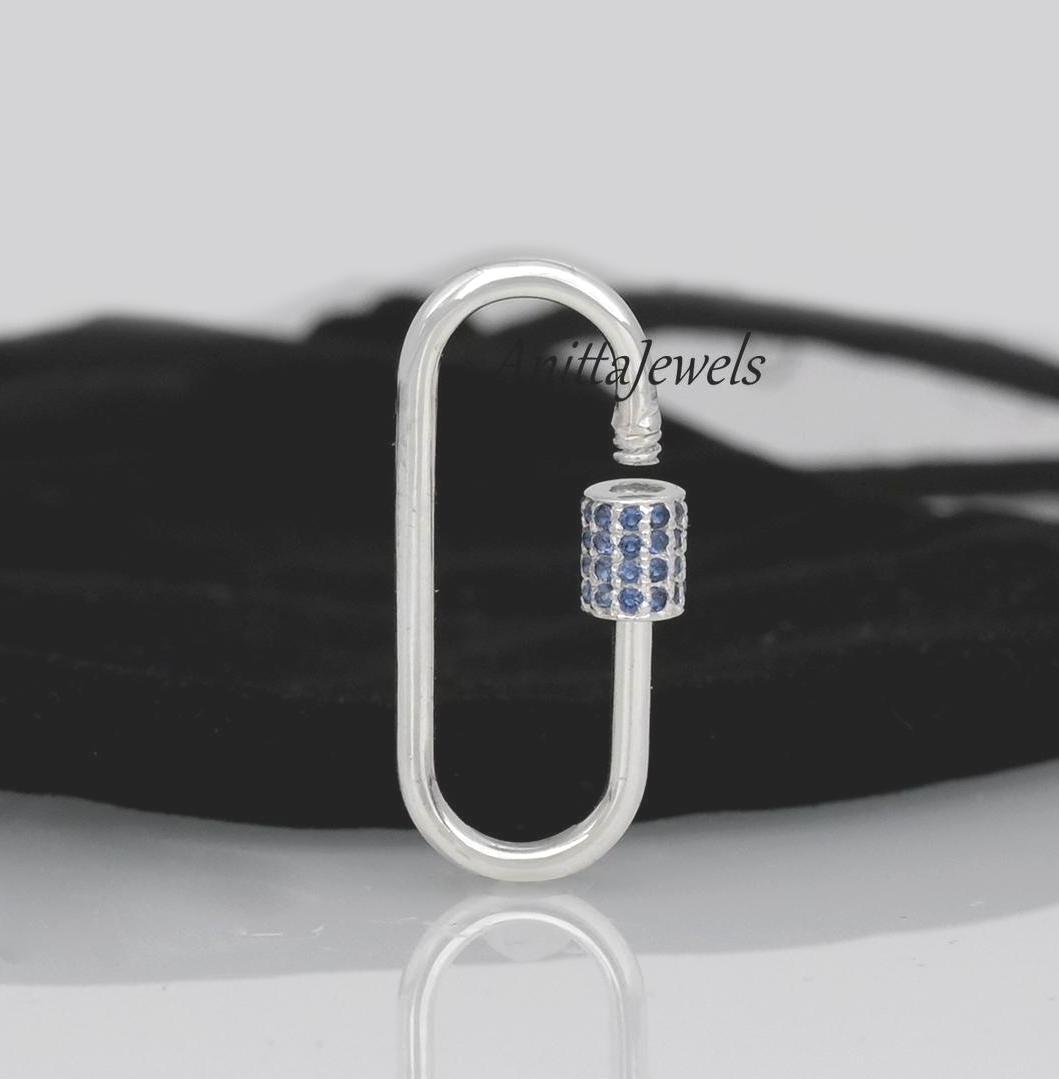 Blue Sapphire 925 Silver Carabiner Lock: Handmade Jewelry Pendant (30MM) - View 2 - Anitta Jewels | SKU: etsy_919009076