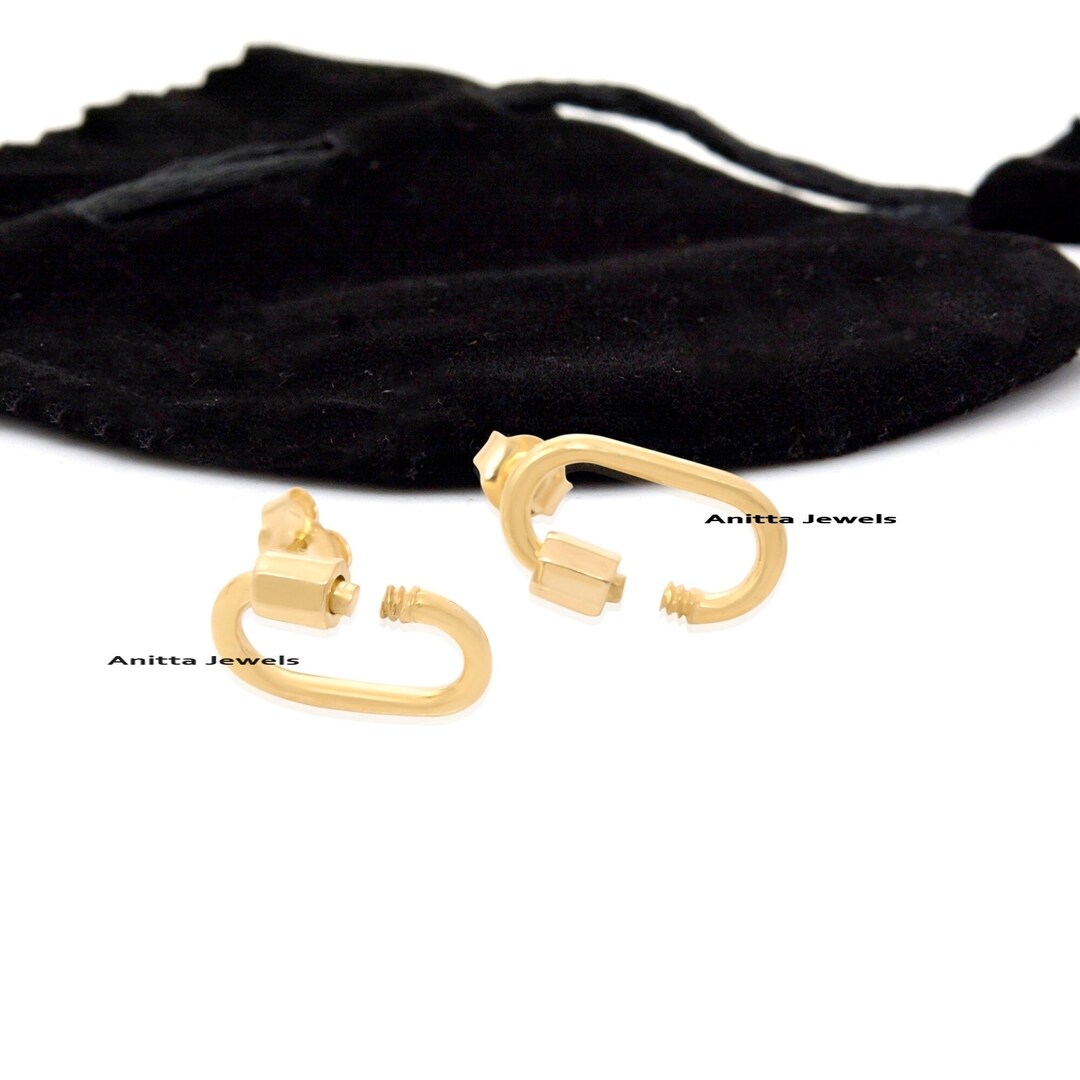 14K Solid Gold Carabiner Lock Earrings Designer Carabiner Etsy