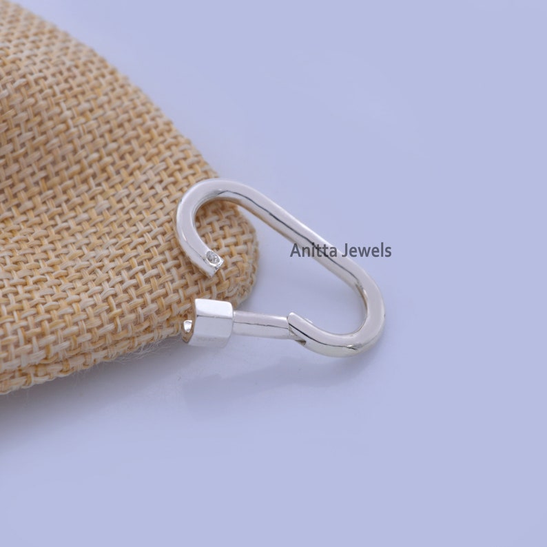 925 Oval Carabiner, 925 Silver Clicker Carabiner Clicker Plain Carabiner Lock Plain Lock Pendant 925 Silver Plain Carabiner Lock Pendant