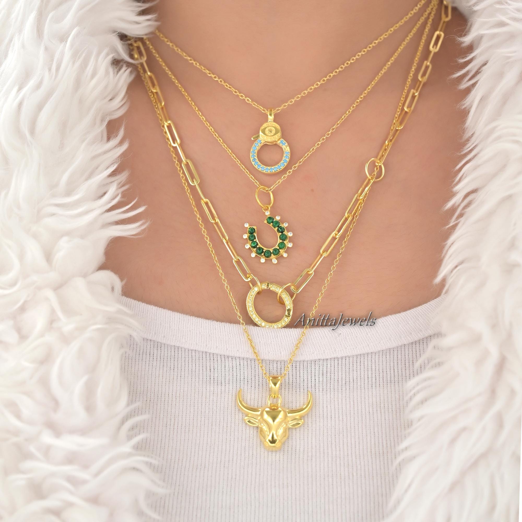 14K Gold Plated Silver Lobster Lock with Turquoise - View 4 - Anitta Jewels | SKU: etsy_1170569050