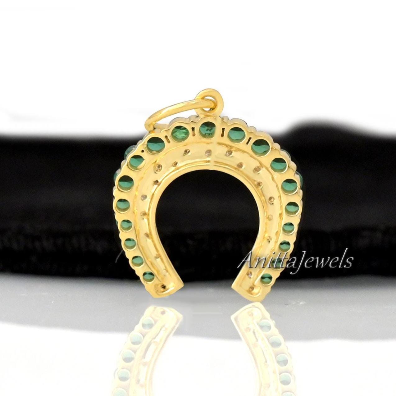 14K Gold Plated Horseshoe Pendant: Sapphire & Moissanite Sterling Silver Charm - View 5 - Anitta Jewels | SKU: etsy_142043170