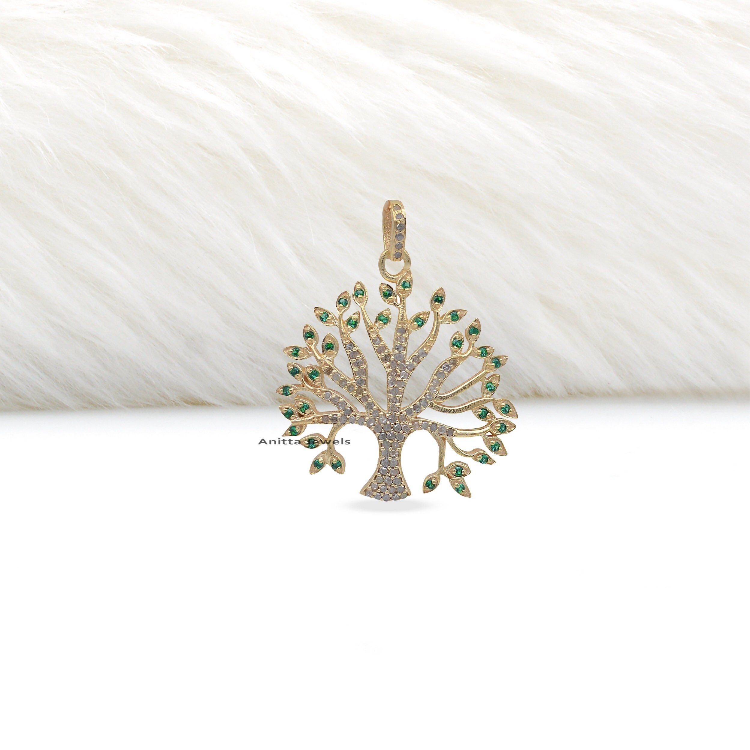 Diamond Tree Pendant: Pave Gemstone, 925 Silver (39*31 MM) - View 4 - Anitta Jewels | SKU: etsy_930769180