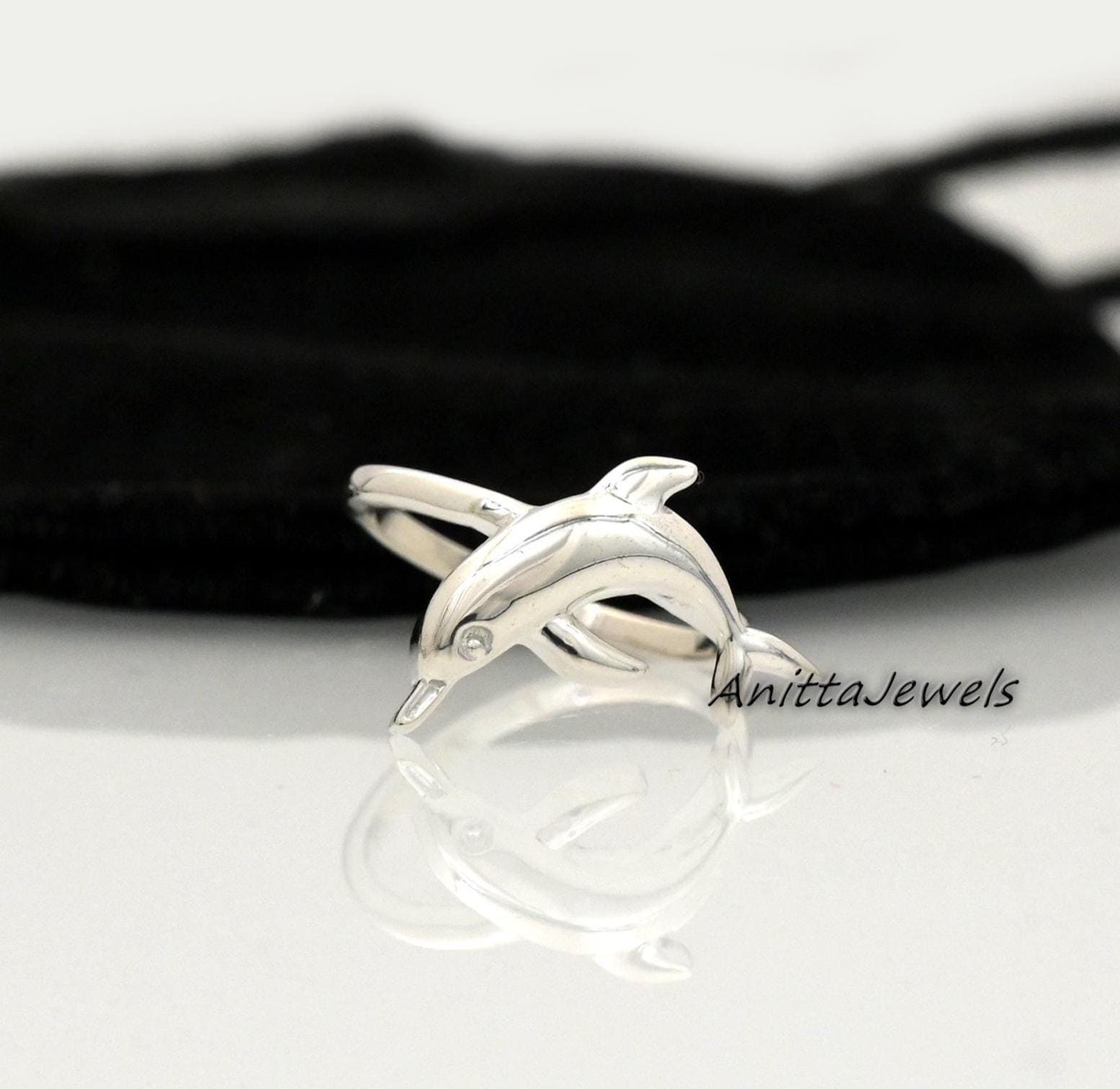 Sterling Silver Dolphin Ring: Ocean Jewelry - View 2 - Anitta Jewels | SKU: etsy_1725387056