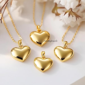 Mini Puffy Heart Pendant, 14K Gold Puffy Heart Pendant, Shiny Puffy Heart Pendant, Gold Puffy Heart Charm Pendant, Gold Puff Heart Pendant