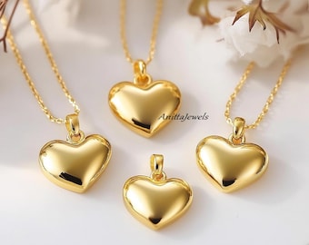 14K Gold Puffy Herz Anhänger: Sterling Silber Charm