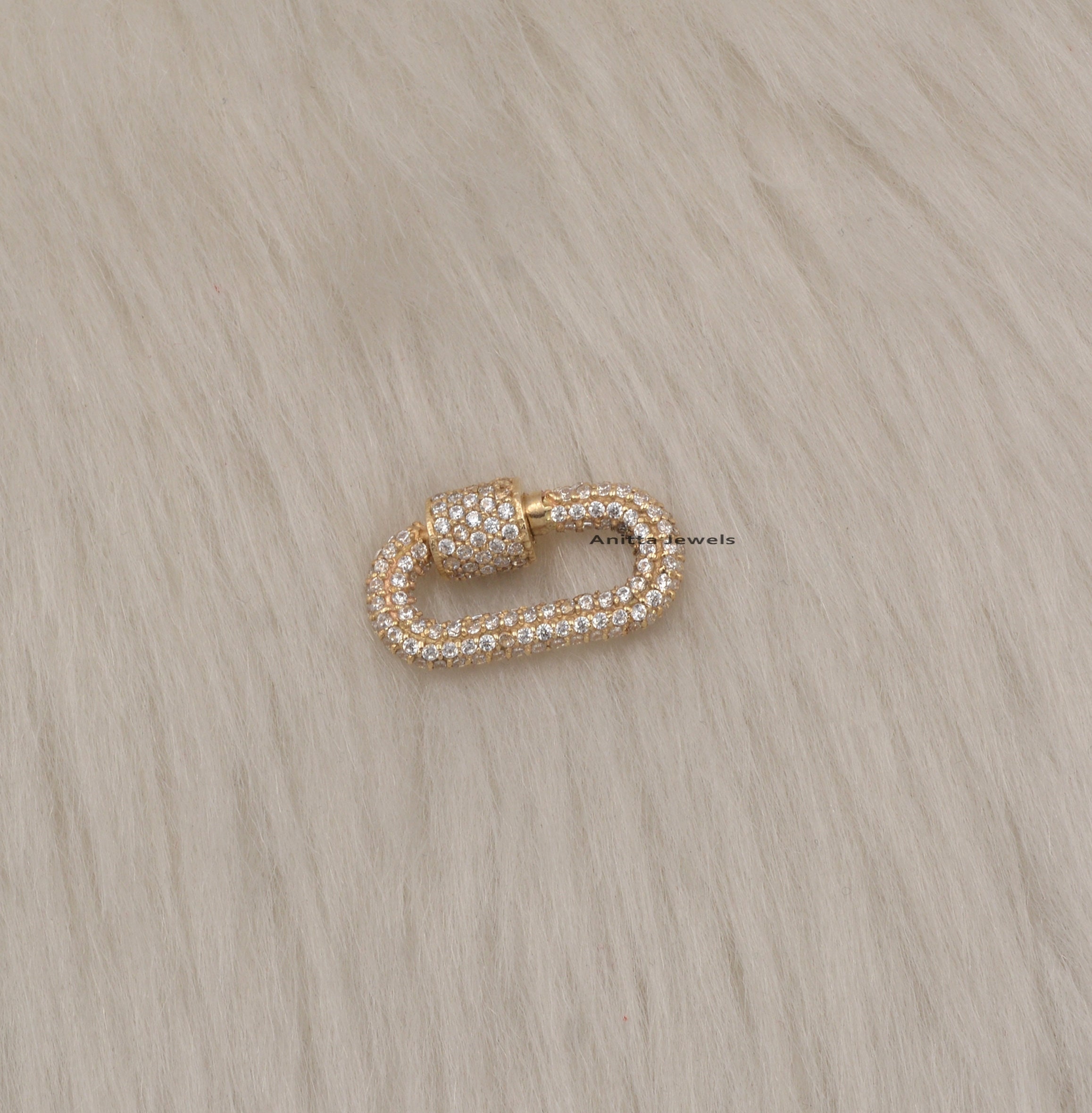  14k Solid Gold Carabiner Lock, Pave Diamond Carabiner Lock,  21mm Carabiner Lock, Carabiner Lock Jewelry, Screw Carabiner Lock Jewelry  (Yellow Gold) : Handmade Products