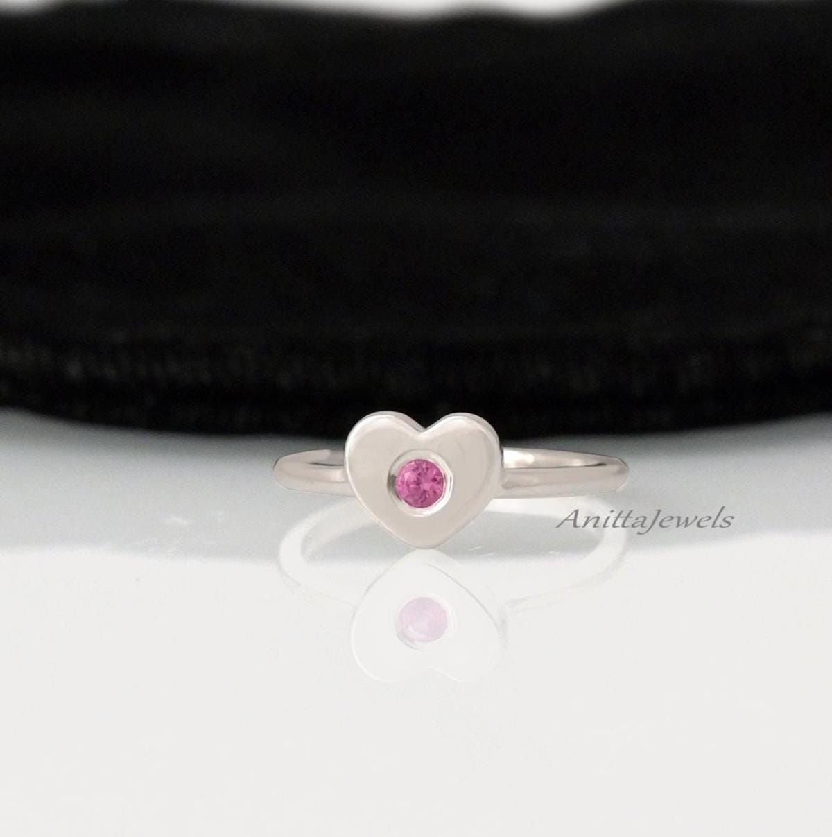 Bezel CZ Heart Ring: 925 Sterling Silver, Simulated Diamond - View 6 - Anitta Jewels | SKU: etsy_1133368955