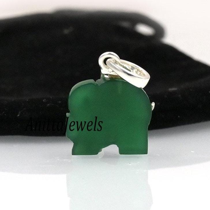 Hand Carved Malachite Elephant Charm: 925 Silver Pendant - View 3 - Anitta Jewels | SKU: etsy_1507370563